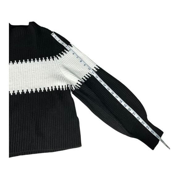 French Connection New Without Tag Black & White Sweater Medium Mock Turtle Neck - Picture 10 of 11